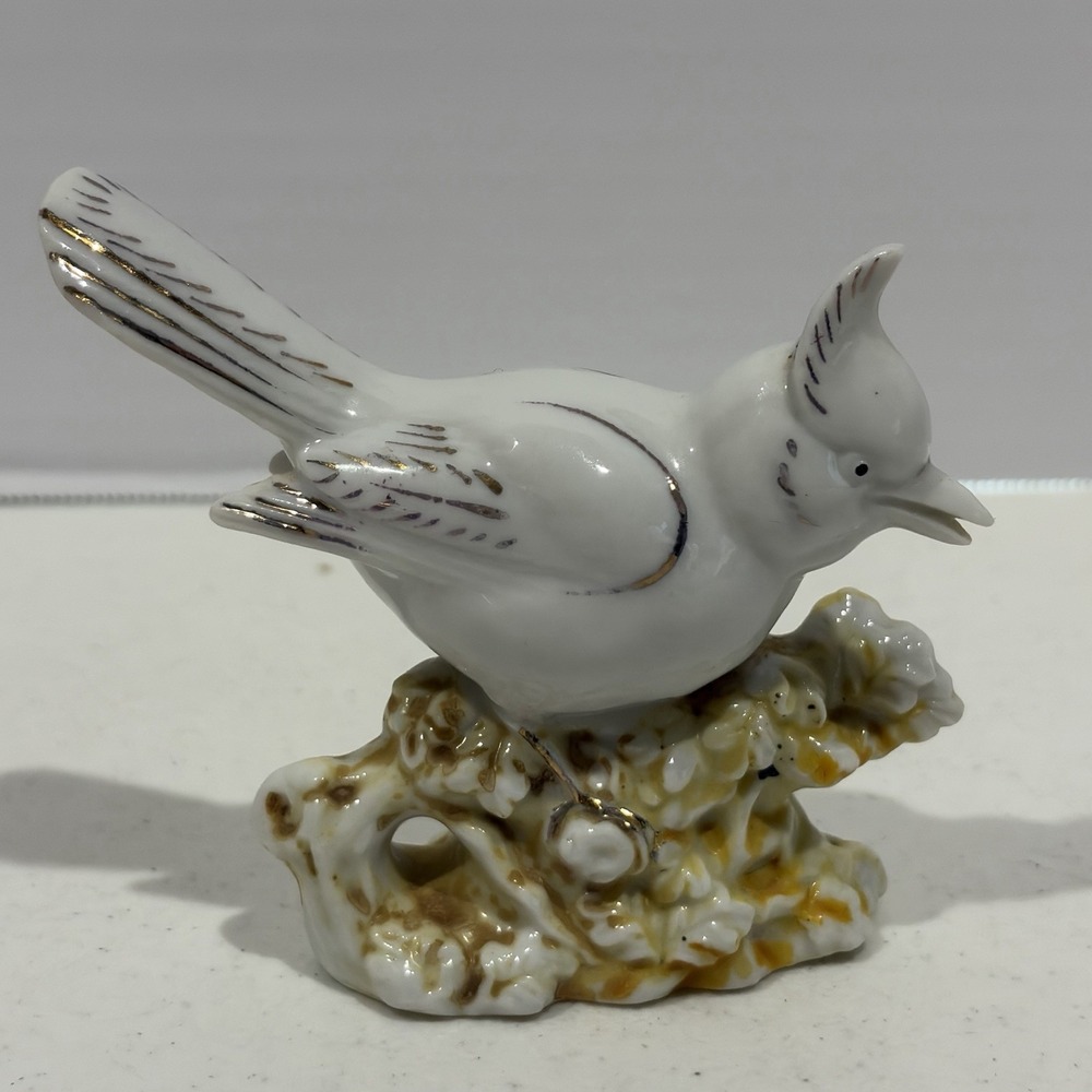 Vintage Japan Porcelain Blue Jay Bird Figurine 4" Hand Painted Mid-Century
